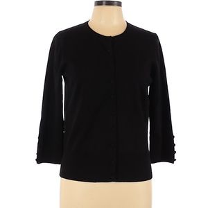 Black 3/4 Sleeves Open Front Work Cardigan Sweater